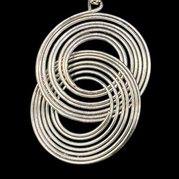 Silver Tone Statement Earrings Pierced Metal Large Circles Dangling Modern - Picture 5 of 6